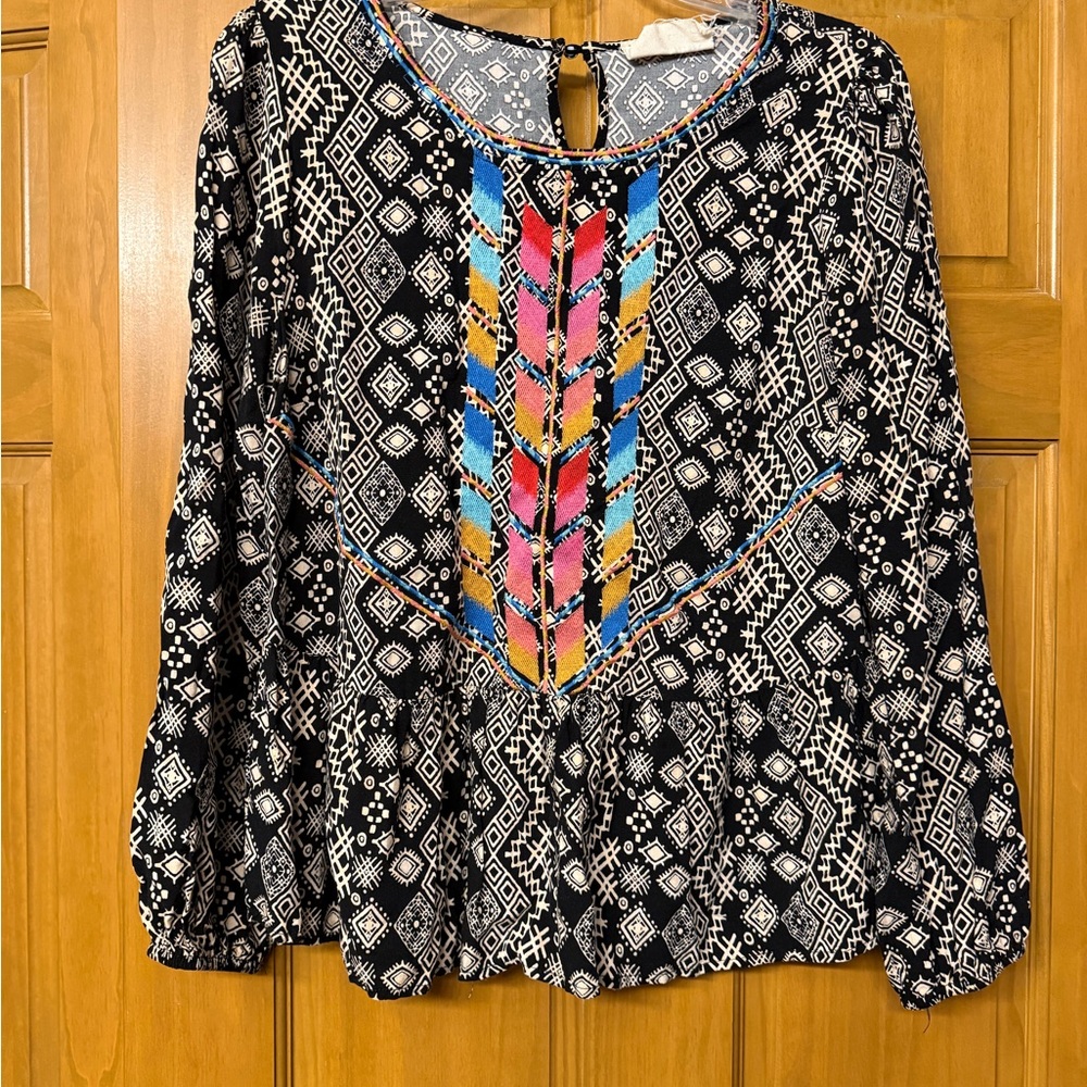 Savanna Jane Black Top with Multicolor Embroidery - Picture 1 of 3